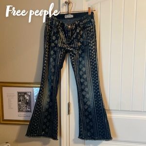 Free people low rise flare jeans printed